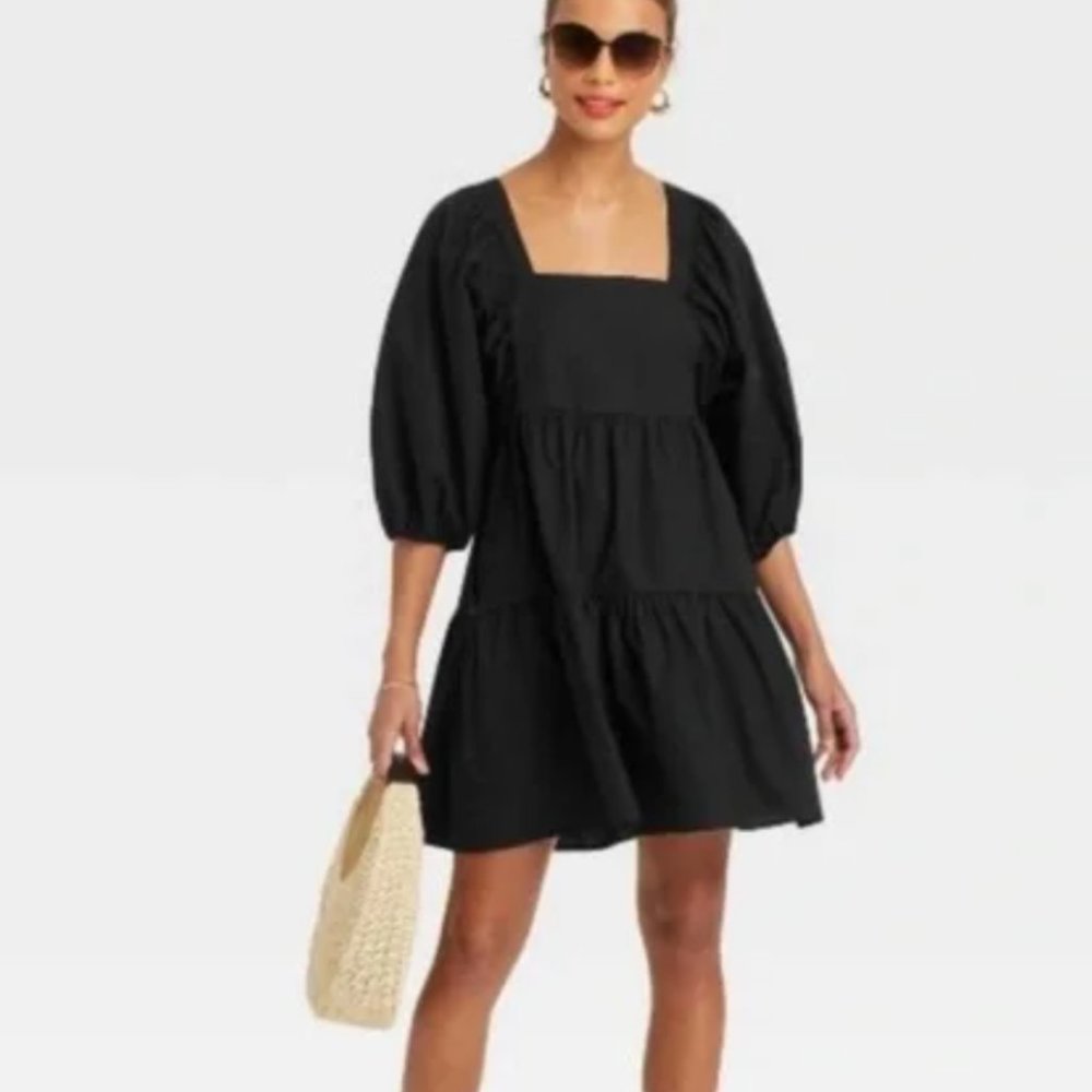 a new day black puff-sleeve dress (target)